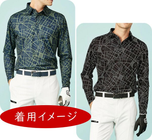 【New】23区GOLFメンズ【吸水速乾・UVケア】ニューヨークマップ柄プリント長袖総柄シャツ【KKVTIW-0411】