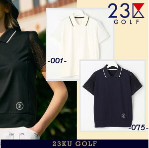【New】23区GOLF・レディース【辻梨恵プロ着用】【ストレッチ=UVケア】通気性抜群!袖メッシュでムレないメッシュスリーブ半袖ポロシャツ【KHVLGM-0518】