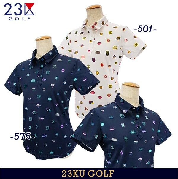 【PREMIUM SALE】23区GOLFレディース【吸水速乾/UVケア】マルチステッカープリント 半袖ポロシャツ【KHVLSM-0428】