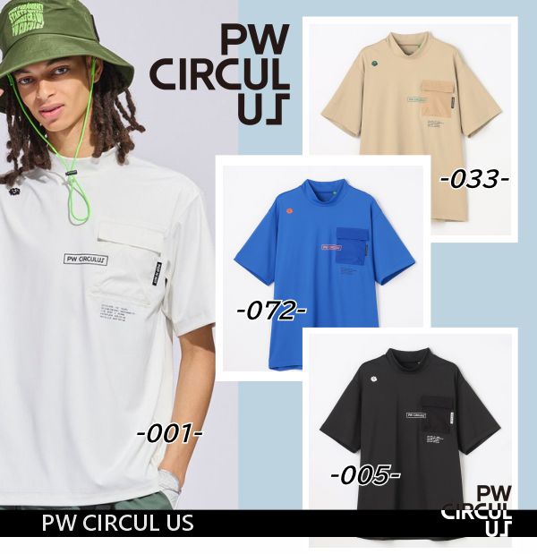 【春新！PW CIRCULUS ピーダブリュサーキュラス】【接触冷感＝吸水速乾＝UVカット＝ストレッチ】メンズ ポケットモックネックT◆半袖シャツ【KHPNLM-0305】【B-43】【B-10】【SUM1】