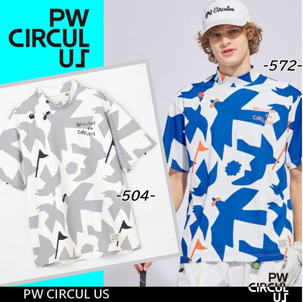 Shirts - 【春新！PW CIRCULUS・ピーダブリュサーキュラス】【接触冷感＝吸水速乾＝UVカット＝ストレッチ】メンズ DOVE柄モックネッT◆半袖シャツ【KHPNLM-0315】【B-04】【B-10】【B-40】
