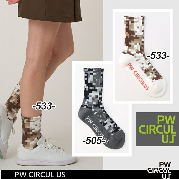 【秋冬新】【PW CIRCULUS・ピーダブリュサーキュラス】レディース 8ビットカモフラージュミドル丈ソックス==Made in Japan==【GN7WLW0314】(C-18)(C-19)(C-21)