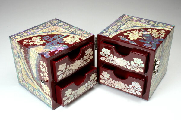 送料無料 螺鈿 らでん 孔雀 宝石箱 伝統工芸品 引き出し付 赤レッド A04-bird-red ギフト プレゼント a04-bird-red