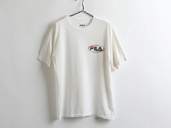 ■返品不可■ USA製 90's■フィラ FILAロゴプリント半袖コットンTシャツ白(M)メンズ