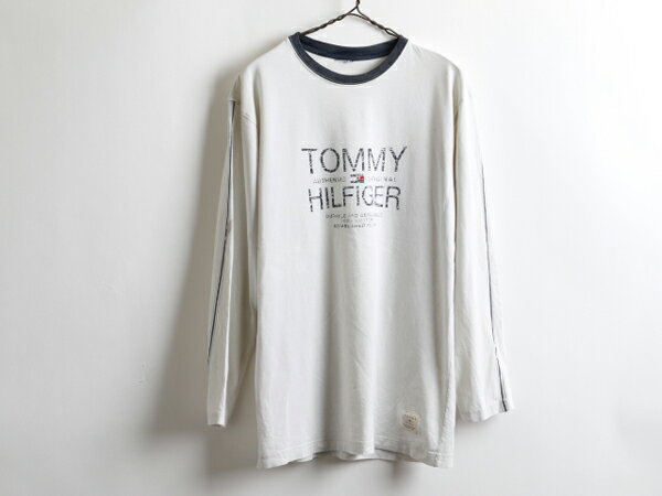 ■返品不可■ ■トミーヒルフィガーTOMMY HILFIGER 袖プリント入りデカロゴ長袖Tシャツ(メンズ M程)ロンT