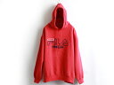 ■返品不可■ 90's■ フィラ FILA ビッグロゴ 刺繍 スウェット フード パーカー ( 男性 メンズ M ) 赤 プルオーバー トレーナー スエット 古...