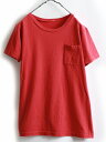 ■返品不可■ ビンテージ■ポケット 付き クルーネック 半袖 Tシャツ 赤(メンズ 男性 S 程)70年代 コットン 角ポケ 古着 無地 袖 裾 シングルステッ...