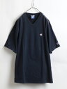【7/15 555円OFFクーポン×P最大8倍!】 90s USA製 ★ Champion チャンピオン コットン 無地 Vネック 半袖 Tシャツ ( メンズ 男性 L ) 90年代 アメリカ製 紺 古着 USED ソリッド