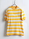 【7/15 555円OFFクーポン×P最大8倍!】 70s ★ コットン 2色 ボーダー 柄 半袖 モックネック Tシャツ ( メンズ 男性 M ) 70年代 ビンテージ 古着 黄 × 白 USED