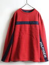 ■返品不可■ 90's ■ TOMMY HILFIGER トミー ジーンズ クルーネック メッシュ テープ 切替 スウェット ( メンズ 男性 L ) 90年代 スエットトレーナー