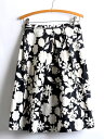 ■返品不可■ レディース 古着 ■ フレアスカート 花柄 リボンベルト ミモレ丈 ( 女性 M 程) ロング丈 中古 skirt モノトーン TALONジップ ...