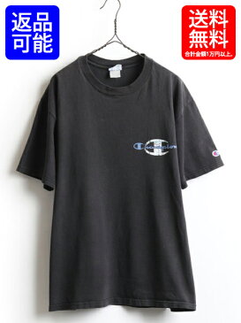 人気の 黒 90's ■ チャンピオン 両面 ロゴ プリント 半袖 Tシャツ ( 男性 メンズ L ) 古着 90年代 半袖Tシャツ ブラック Champion ロゴT| 【USA古着】 中古 クルーネック コットン ヘビーウェイト ヘビーオンス レディース 女性 男女兼用 プリントTシャツ プリントT