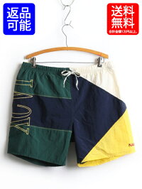 90's■ノーティカシグナルフラッグ切替ビッグ刺繍スイムショートパンツ(男性メンズL)ショーツ古着海パン水着NAUTICA緑|【USA古着】中古ショートパンツハーフパンツ半パン短パン半ズボンサーフパンツ90年代ナイロンショーツスイムショーツ