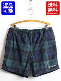 希少サイズS90's■ノーティカブラックウォッチスイムショートパンツ(メンズ男性)ショーツ古着海パン水着NAUTICAチェック|【US古着】【古着】中古ハーフパンツ半パン短パン半ズボンサーフパンツサーフ刺繍緑グリーンスイムショーツ90年代