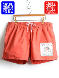 90s■ノーティカワッペンコットンスイムショートパンツ(男性メンズM)古着90年代水着ショーツ半パン短パン海パンNAUTICA|【USA古着】中古ハーフパンツ半ズボンインナーサーフパンツスイムショーツオレンジサーフショーツボトムボトムス