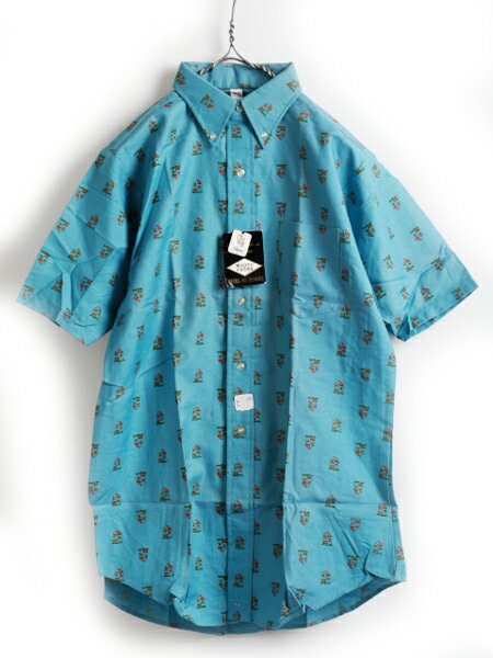 60s デッドストック ★ MODEL PRESS モデルプレス エンブレム 総柄 半袖 ボタンダウン シャツ ( メンズ 男性 M〜L程 ) 60年代 ビンテージ | 【USA古着】【古着】中古 半袖シャツ 柄シャツ ボタンダウンシャツ コットンシャツ マルチカラー 未使用 新品 青 ブルー トップスのサムネイル
