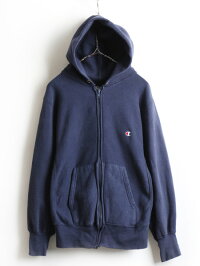 80'sビンテージ★Championチャンピオンリバースウィーブフルジップスウェットフードパーカー紺(メンズ男性M)古着リバース|【USA古着】中古アメリカ製トリコタグスウェットパーカーフードパーカーフルジップパーカーネイビー無地目あり80年代