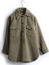 【7/5 48h限定10%OFFクーポン配布!】 30's 40's ビンテージ ★ Pontiac プルオーバー マチ付 ウール 長袖 シャツ ( メンズ 男性 L 程) 古着 30年代 40年代 長袖シャツ オリーブ| 【USA古着】 中古 ウールシャツ プルオーバーシャツ ドラブ 無地 トップス シャツジャケット