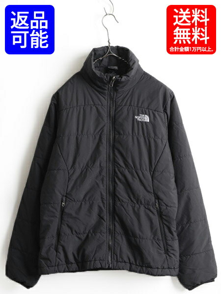 ■ ノースフェイス フルジップ 中綿 キルティング ナイロン ジャケット ( レディース 女性 L ) 古着 The North Face ジャンパー 濃灰 黒| 【USA古着】中古 ナイロンジャケット 中綿ジャケット アウター ブルゾン ワンポイント ロゴ 刺繍 ブラック チャコール アウトドア