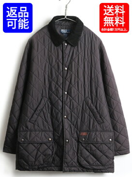 ■ POLO ポロ ラルフローレン 襟 コーデュロイ 切替 中綿 キルティング ジャケット コート ( メンズ M ) 古着 ジャンパー 黒 ポケット付き| 【USA古着】 中古 RALPH LAUREN キルティングジャケット 中綿ジャケット ブルゾン ハーフコート エルボーパッチ 男性 ブラック