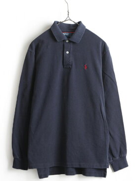 【24h限定 10%OFF&P5倍】 ■ POLO ポロ ラルフローレン 鹿の子 長袖 ポロシャツ ( メンズ 男性 M ) 古着 長袖シャツ ワンポイント ポニー 刺繍 紺 ネイビー 無地| 【USA古着】【古着】中古 RALPH LAUREN 長袖ポロシャツ コットンシャツ トップス ラルフ チェック 切替 ロン