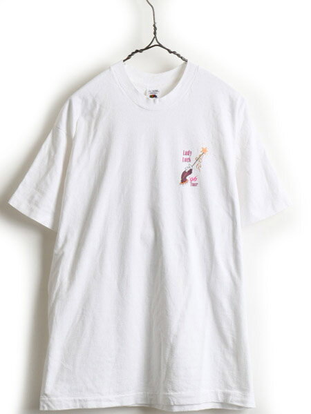 【7/27 24h限定ポイント5倍!】 90's ★ Virginia Lottery Lady Luck 96 Tour 両面 プリント 半袖 Tシャツ ( 男性 メンズ L ) 古着 90年代 半袖Tシャツ 当時物 | 【USA古着】 【古着】 中古 半袖Tシャツ プリントTシャツ クルーネック 白 ホワイト FRUIT OF THE LOOM フルー