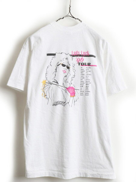 【7/27 24h限定ポイント5倍!】 90's ★ Virginia Lottery Lady Luck 96 Tour 両面 プリント 半袖 Tシャツ ( 男性 メンズ L ) 古着 90年代 半袖Tシャツ 当時物 | 【USA古着】 【古着】 中古 半袖Tシャツ プリントTシャツ クルーネック 白 ホワイト FRUIT OF THE LOOM フルー