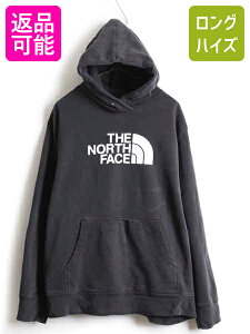 人気の 黒 大きいサイズ XL ■ ノースフェイス ビッグ ロゴ プリント スウェット フード パーカー ( メンズ ) The North Face トレーナー| 中古 アウトドア 裏起毛 プルオーバー プリントパーカー フードパーカー ロゴパーカー フーディー ブラック モノトーン 男性