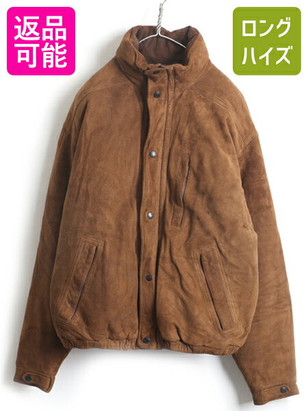 【7/20 24h限定 10%オフ&12倍!】 90s ■ POLO SPORT ポロスポーツ ラルフローレン 本革 スエード レザー ダウン ジャケット ( メンズ M ) 古着 ポロ ジャンパー 茶 革ジャン| 中古 男性 90年代 オールド RALPH LAUREN ラルフ レザージャケット ブルゾン アウター ダウンジャ