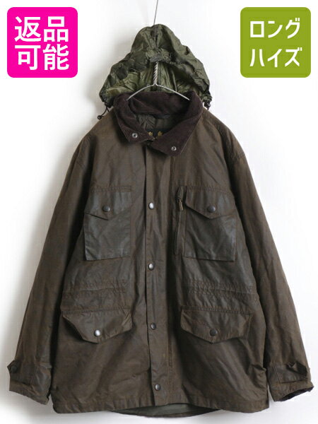 ★ Barbour バブアー SAPPER サッパー 中綿入り キルティング ライナー付き コットン オイルド ジャケット (男性 メンズ L ) 古着 ブラウン| 【US古着】中古 ジャンパー ブルゾン オイルドジャケット アウター ダークブラウン 濃茶 無地 コート ハーフコート 収納 フード付き