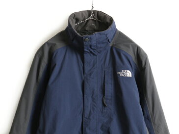 ■ ノースフェイス HyVent ライナー付き 中綿 ナイロン ジャケット ( メンズ M ) 古着 The North Face 2トーン 濃灰 紺 マンパ アウター| 中古 マウンテンパーカー 中綿ジャケット ナイロンジャケット ハイベント チャコールグレー ネイビー ジャンパー ブルゾンノース