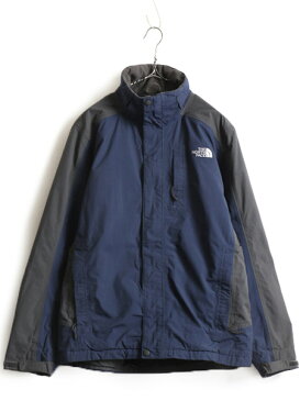 ■ ノースフェイス HyVent ライナー付き 中綿 ナイロン ジャケット ( メンズ M ) 古着 The North Face 2トーン 濃灰 紺 マンパ アウター| 中古 マウンテンパーカー 中綿ジャケット ナイロンジャケット ハイベント チャコールグレー ネイビー ジャンパー ブルゾンノース