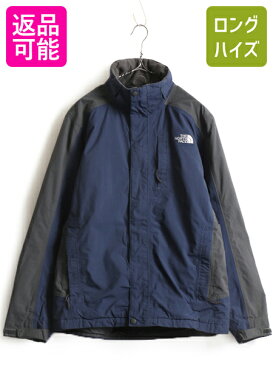 ■ ノースフェイス HyVent ライナー付き 中綿 ナイロン ジャケット ( メンズ M ) 古着 The North Face 2トーン 濃灰 紺 マンパ アウター| 中古 マウンテンパーカー 中綿ジャケット ナイロンジャケット ハイベント チャコールグレー ネイビー ジャンパー ブルゾンノース