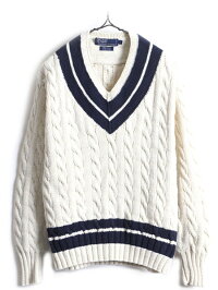 【楽天市場】手編み 90s POLO ポロ ラルフローレン Vネック コットン チルデン ハンドニット セーター ( メンズ L ) 長袖