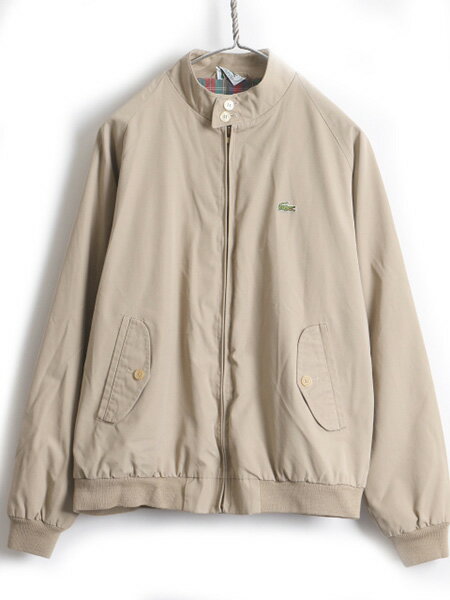 【9/1 24h限定 10%OFF&ポイント3倍!】 80s 90s ■ ラコステ IZOD LACOSTE チェック ライナー付き フルジップ コットン スイングトップ ジャケット ( メンズ L ) ジャンパー 薄茶| 中古 90年代 80年代 アウター ブルゾン チェックライナー コットンジャケット ワンポイント