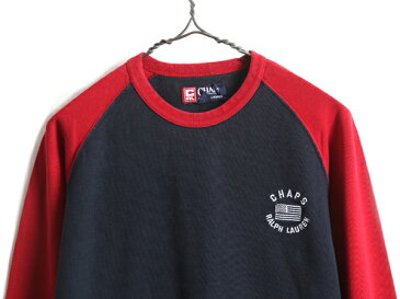 90's 希少サイズ S ■ CHAPS チャップス ラルフローレン 2トーン サーマル 長袖 ベースボール Tシャツ ( メンズ ) POLO ポロ ロンT 紺 赤| レディース 中古 男性 RALPH LAUREN 90年代 オールド 長袖Tシャツ クルーネック ラグラン 切替 ワッフル ネイビー レッド 星条旗 ロ