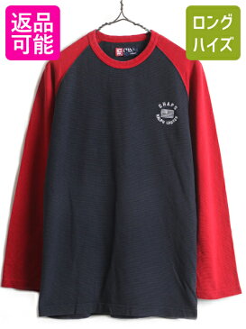 90's 希少サイズ S ■ CHAPS チャップス ラルフローレン 2トーン サーマル 長袖 ベースボール Tシャツ ( メンズ ) POLO ポロ ロンT 紺 赤| レディース 中古 男性 RALPH LAUREN 90年代 オールド 長袖Tシャツ クルーネック ラグラン 切替 ワッフル ネイビー レッド 星条旗 ロ