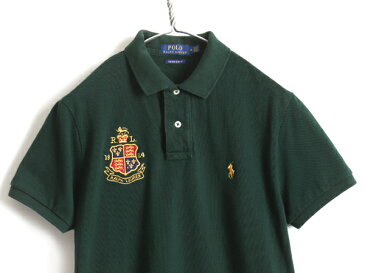 【36h限定 ポイント3倍】 ■ POLO ポロ ラルフローレン エンブレム ポニー 刺繍 鹿の子 半袖 ポロシャツ ( メンズ M ) 古着 半袖シャツ 緑 カスタムスリムフィット| 中古 RALPH LAUREN 半袖ポロシャツ 鹿の子ポロシャツ ポニー刺繍 ロゴ 金 トップス プルオーバー グリーン