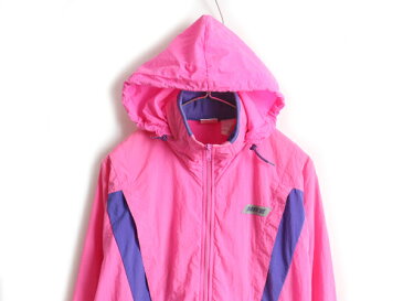 【8/25 6h限定 ポイント9倍!!】 90's 初期 銀タグ ■ NIKE ナイキ 収納フード メッシュライナー付き フルジップ 切替 ナイロン ジャケット ( レディース M ) 古着 2トーン| 中古 90年代 オールド ナイロンジャケット ジャンパー ブルゾン ウインドブレーカー ロゴ ワンポイ