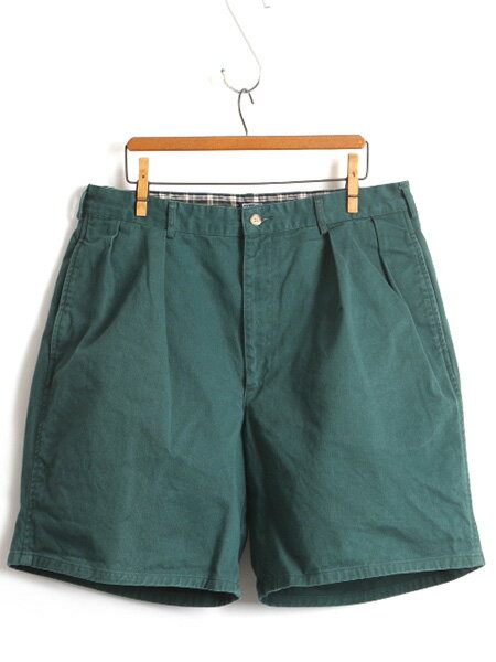 【6h限定 P10倍&10%OFF】 90's USA製 ■ POLO ポロ ラルフローレン 2タック コットン チノ ショートパンツ ( メンズ 34 ) 古着 ショーツ 短パン ゴルフ GOLF 緑 濃緑| 中古 80年代 アメリカ製 男性 RALPH LAUREN 半ズボン 半パン ハーフパンツ ワンポイント THE CLASSIC GOL