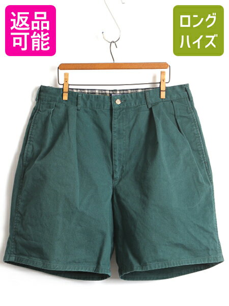 【6h限定 P10倍&10%OFF】 90's USA製 ■ POLO ポロ ラルフローレン 2タック コットン チノ ショートパンツ ( メンズ 34 ) 古着 ショーツ 短パン ゴルフ GOLF 緑 濃緑| 中古 80年代 アメリカ製 男性 RALPH LAUREN 半ズボン 半パン ハーフパンツ ワンポイント THE CLASSIC GOL