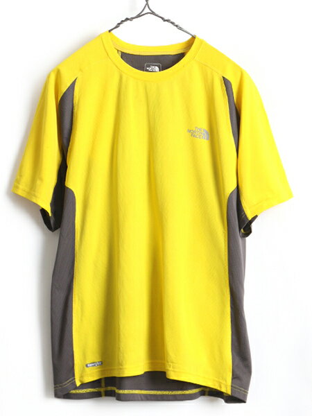 【5/5 24h限定 10%OFF&5倍!】 ■ ノースフェイス クルーネック Vaporwick ストレッチ 半袖 Tシャツ ( 男性 メンズ L 程) 古着 2トーン The North face アンダーシャツ 黄| US古着 中古 ベースレイヤー 半袖Tシャツ インナー アンダーウェア イエロー チャコール グレー 濃灰