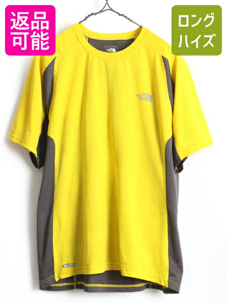 【5/5 24h限定 10%OFF&5倍!】 ■ ノースフェイス クルーネック Vaporwick ストレッチ 半袖 Tシャツ ( 男性 メンズ L 程) 古着 2トーン The North face アンダーシャツ 黄| US古着 中古 ベースレイヤー 半袖Tシャツ インナー アンダーウェア イエロー チャコール グレー 濃灰