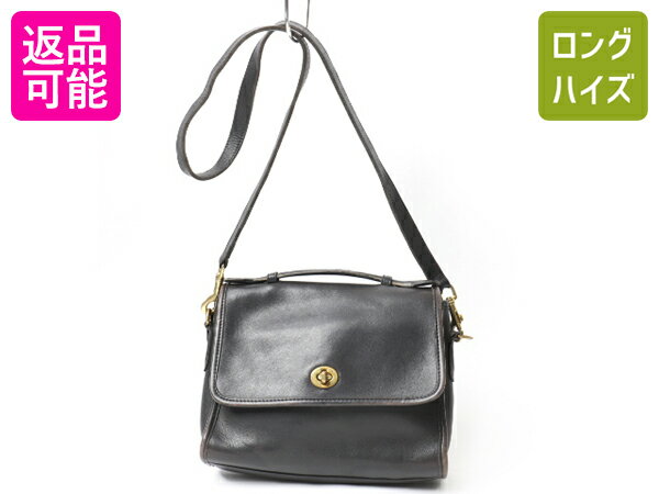 【26日ポイントアップ7倍!!】 人気 黒 USA製 オールドコーチ ■ COACH コーチ 2way 本革 レザー ショルダーバッグ 斜めがけ ハンドル付き アメリカ製 レディース メンズ| 中古 ショルダーバッグ レザーバッグ ハンドバッグ カバン 多ポケット ターンロック ブラック 男女兼