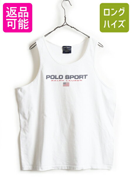 00's USA製 ■ ポロスポーツ ラルフローレン 星条旗 ロゴ プリント コットン タンクトップ ( メンズ L ) 古着 POLO SPORT ポロ ホワイト 白| 中古 男性 アメリカ製 00年代 オールド ラルフ RALPH LAUREN ノースリーブ インナー アメカジ ポロスポ ロゴTシャツ プリントT