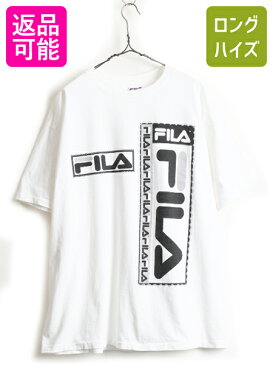 90s USA製 大きいサイズ XL ■ フィラ FILA ビッグ ロゴ 両面 プリント 半袖 Tシャツ ( メンズ ) 古着 90年代 半袖Tシャツ プリントT 白 黒| US古着 中古 アメリカ製 オールド モノトーン ホワイト ブラック ロゴT ロゴTシャツ クルーネック プリントTシャツ オーバーサイズ