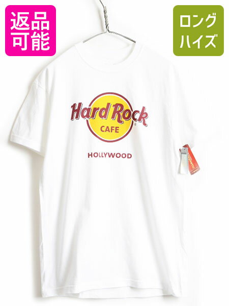 タグ付き 新品 ■ ハードロックカフェ HOLLYWOOD ロゴ プリント 半袖 Tシャツ ( メンズ レディース M ) 古着 Hard Rock Cafe 半袖Tシャツ | デッドストック 新古品 NOS プリントT ハードロック クルーネック ホワイト ロゴTシャツ ロゴT 企業物 白T 白Tシャツ 男女兼用