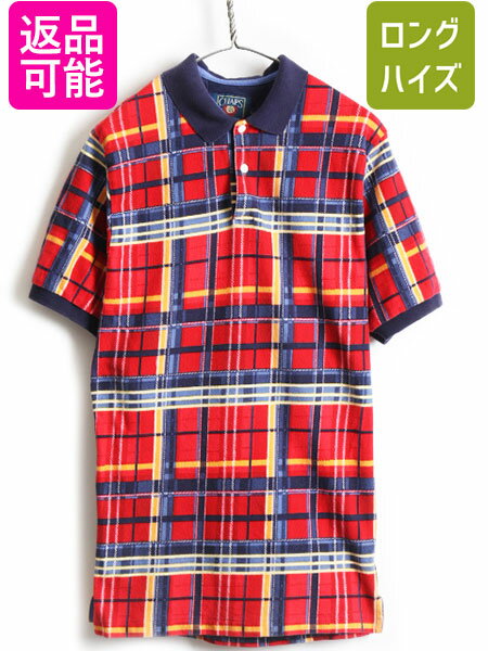 【11/25 緊急! 6h限定1000円OFF!】 ■返品不可■90's ■ チャップス ラルフローレン チェック 総柄 鹿の子 半袖 ロング ポロシャツ ( ...