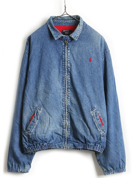 90s USA製 ■ POLO ポロ ラルフローレン ライナー付き デニム スイングトップ ジャケット ( メンズ L ) 古着 90年代 ジャンパー ジージャン| 中古 オールド ラルフ RALPH LAUREN アメリカ製 アウター Gジャン ブルゾン デニムジャケット ワンポイント ポニー刺繍 フルジップ