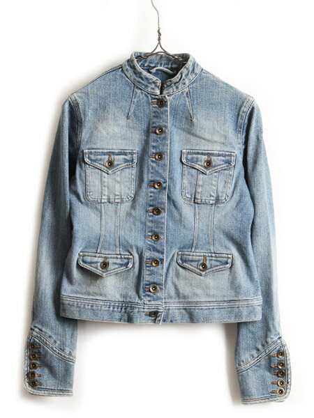 希少サイズ S ■ LAUREN JEANS CO ラルフローレン 4ポケット スタンドカラー デニム ジャケット ( レディース ) 古着 POLO ポロ ジージャン| 中古 女性 ラルフ RALPHLAUREN ローレン ハイネック ブルゾン デニムジャケット ショート丈 ビンテージ加工 ハッサー ナポレオン